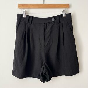 & Other Stories Women's Linen Blend Black Pleated Shorts Size 8 Tailored Classic